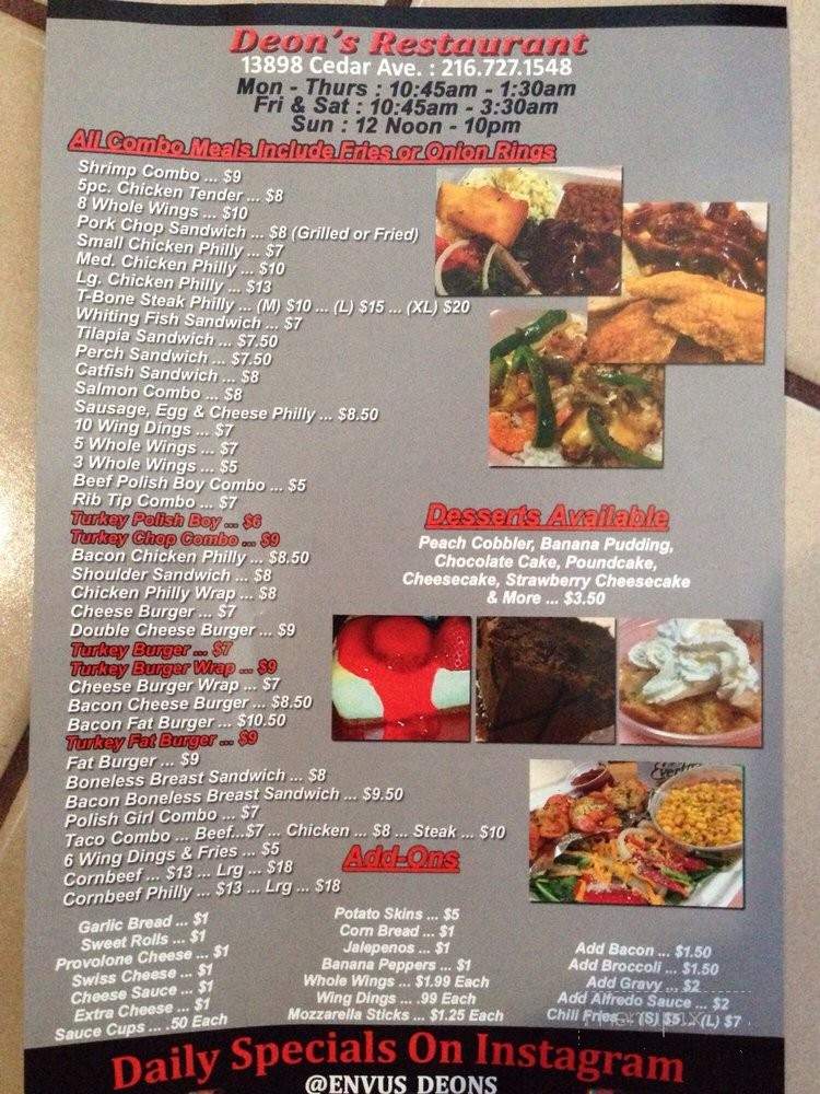 Deon's Restaurant - University Heights, OH menu_pic