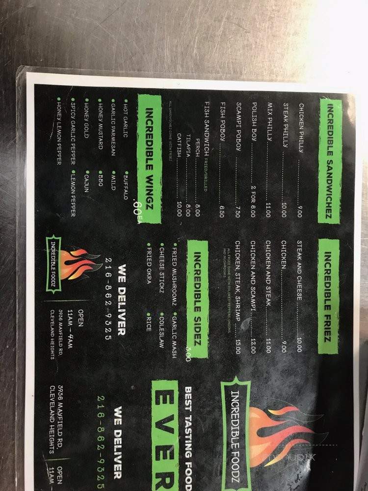 Incredible Foodz - Cleveland Heights, OH menu_pic
