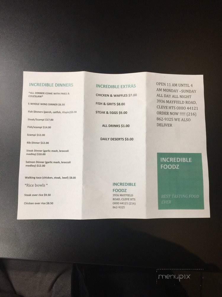 Incredible Foodz - Cleveland Heights, OH menu_pic