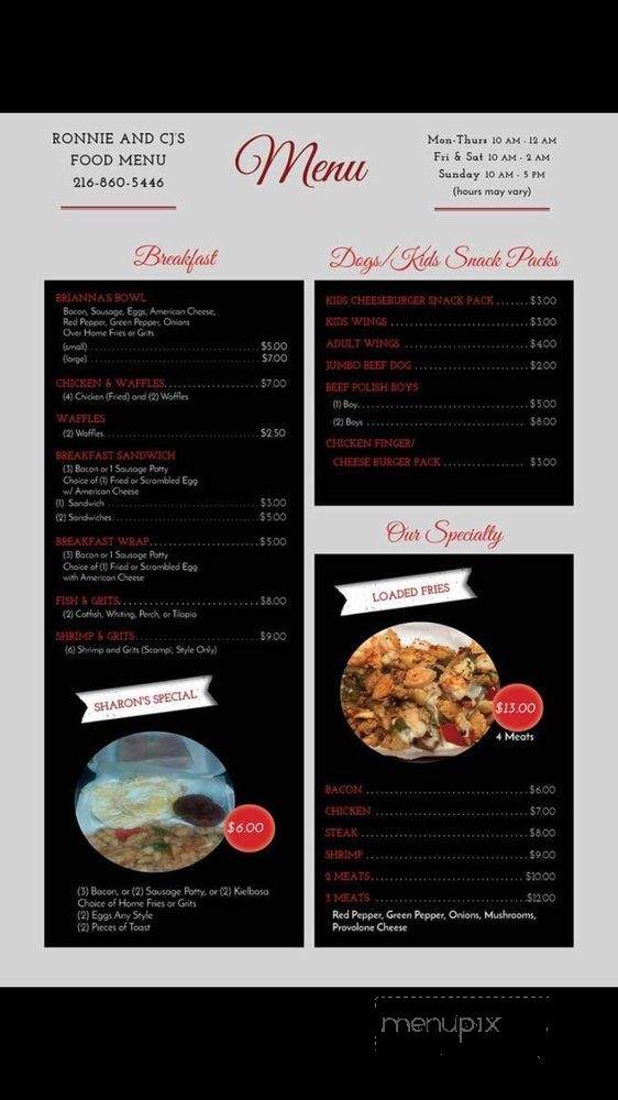 Ronnie & Cj's - Euclid, OH menu_pic