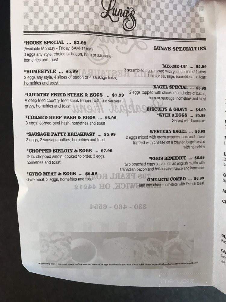 Luna's Family Restaurant - Brunswick, OH menu_pic