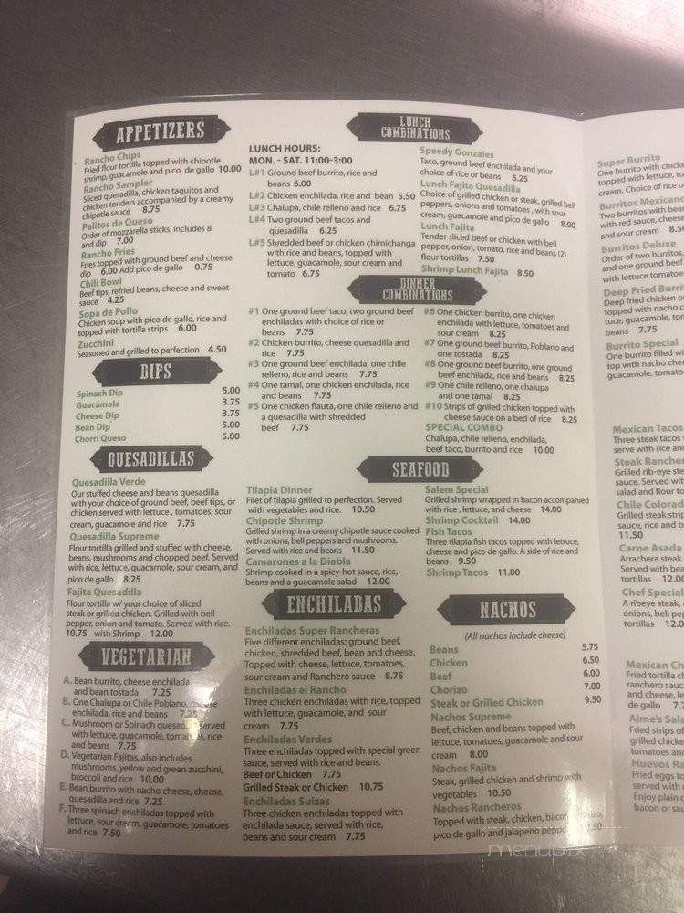Rancho Viejo - Salem, OH menu_pic