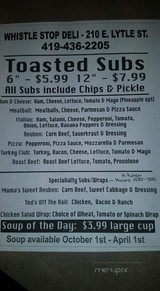 Whistle Stop Deli - Fostoria, OH menu_pic