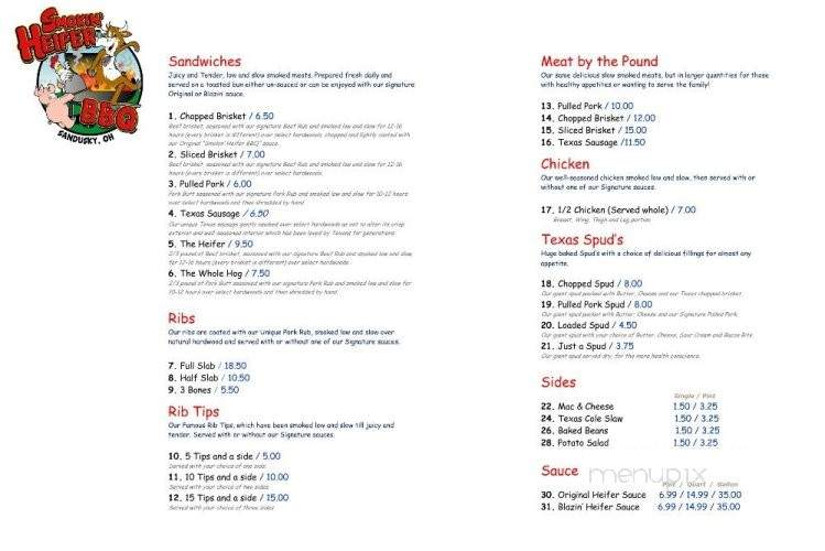 Smokin' Heifer BBQ - Sandusky, OH menu_pic