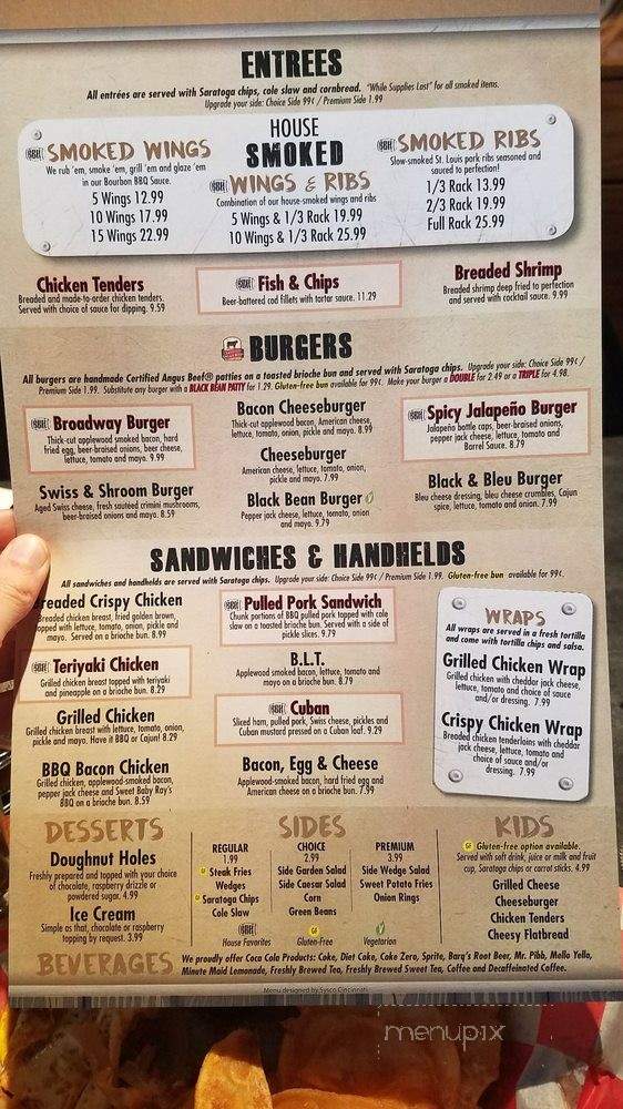 Online Menu of Broadway Barrel House, Lebanon, OH