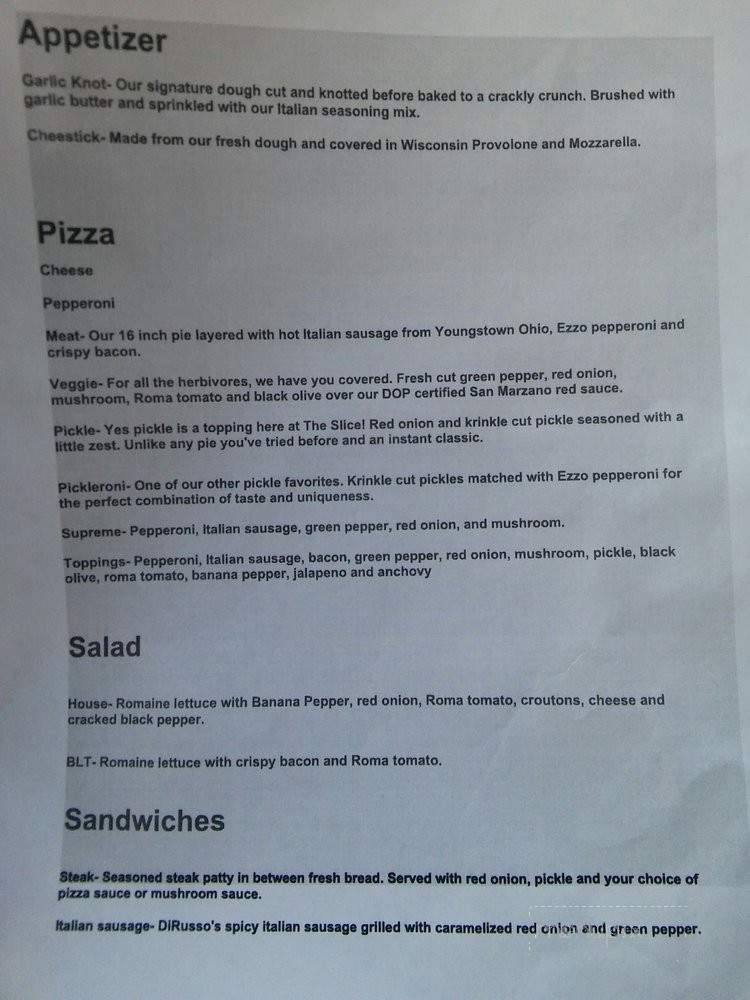 The Slice - Middletown, OH menu_pic