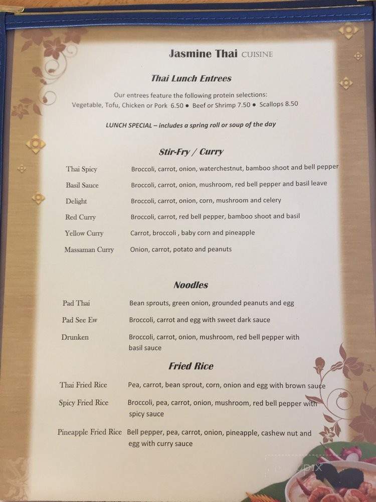 Jasmine Thai Cuisine - Cincinnati, OH menu_pic