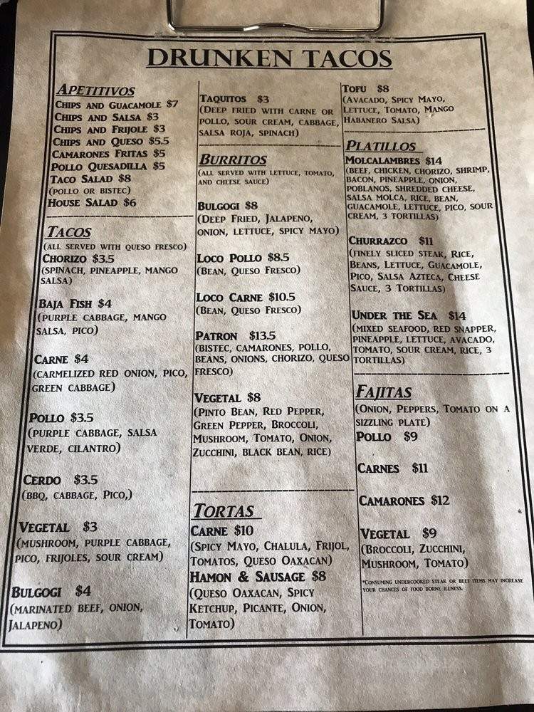 Drunken Tacos - Cincinnati, OH menu_pic
