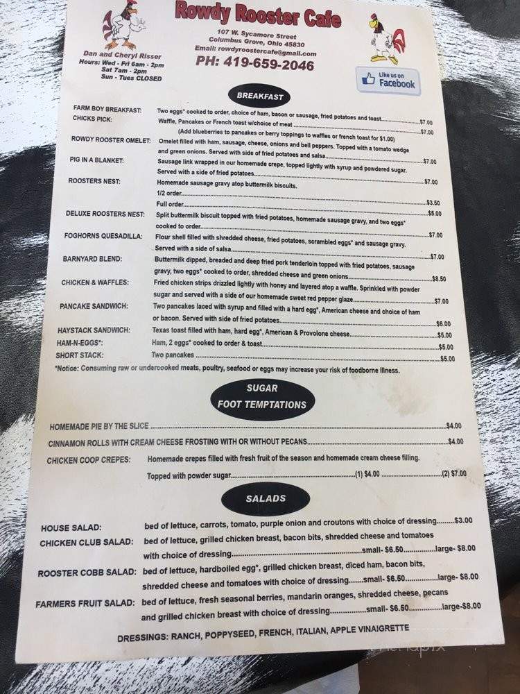 Rowdy Rooster - Columbus Grove, OH menu_pic