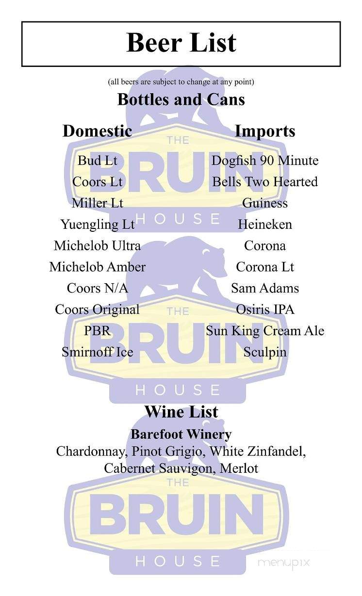 The Bruin House - Pittsboro, IN menu_pic