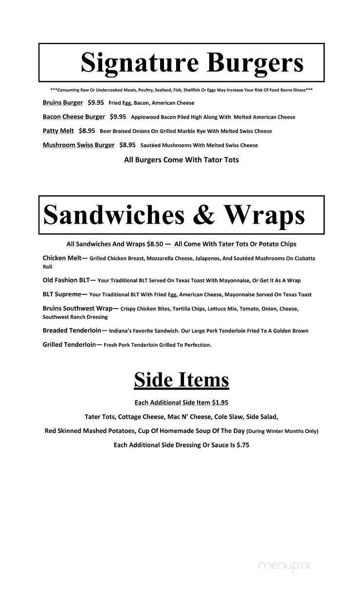 The Bruin House - Pittsboro, IN menu_pic