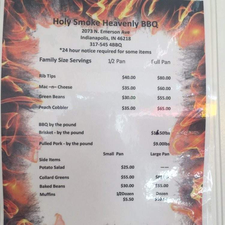 Holy Smoke Heavenly BBQ - Indianapolis, IN menu_pic