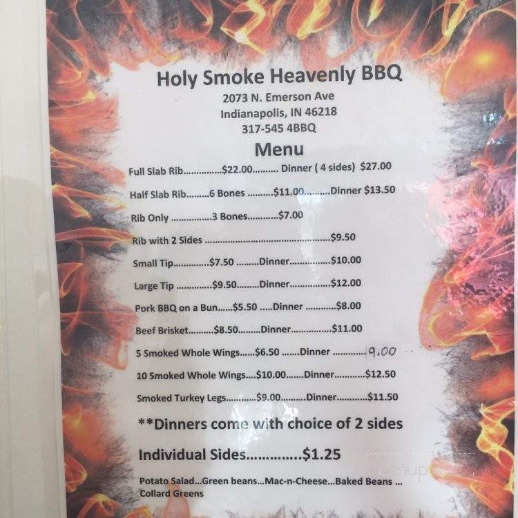 Holy Smoke Heavenly BBQ - Indianapolis, IN menu_pic
