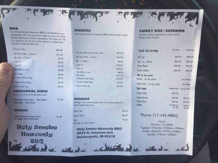 Holy Smoke Heavenly BBQ - Indianapolis, IN menu_pic