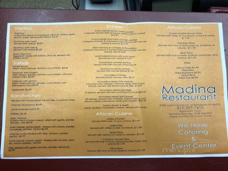 Madina Restaurant - Indianapolis, IN menu_pic