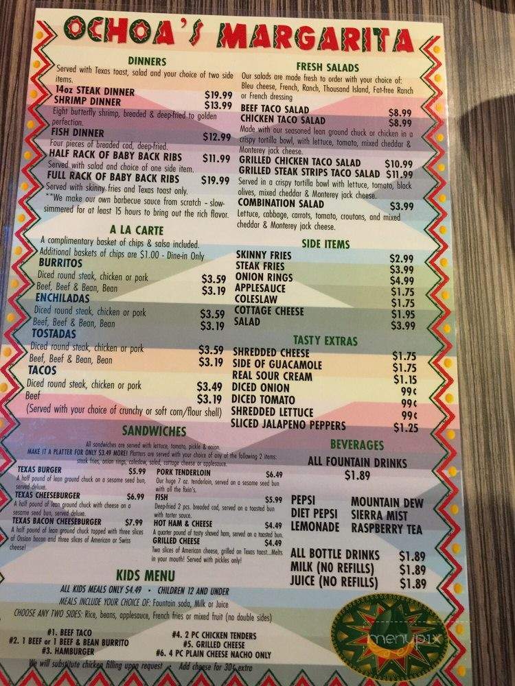 Ochoas Margarita-Mexican American Food - Churubusco, IN menu_pic