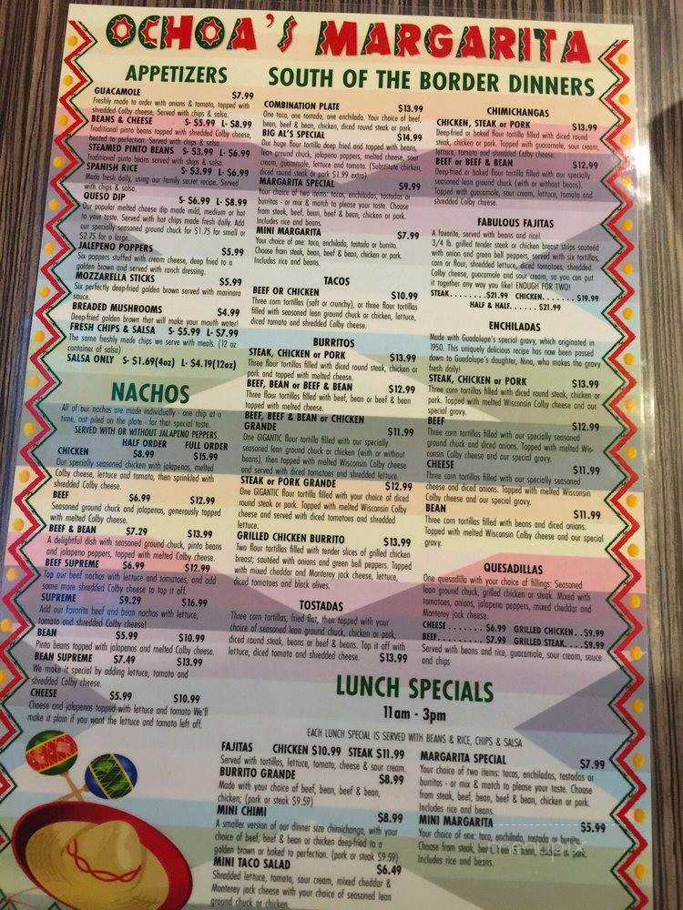 Ochoas Margarita-Mexican American Food - Churubusco, IN menu_pic