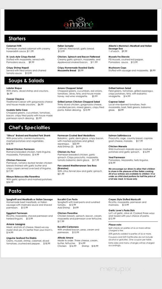 Amore Fine Italian Ristorante - Floyds Knobs, IN menu_pic