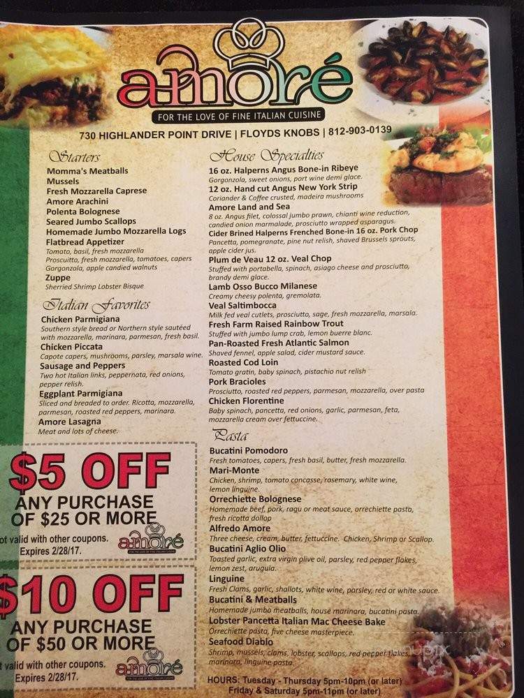 Amore Fine Italian Ristorante - Floyds Knobs, IN menu_pic