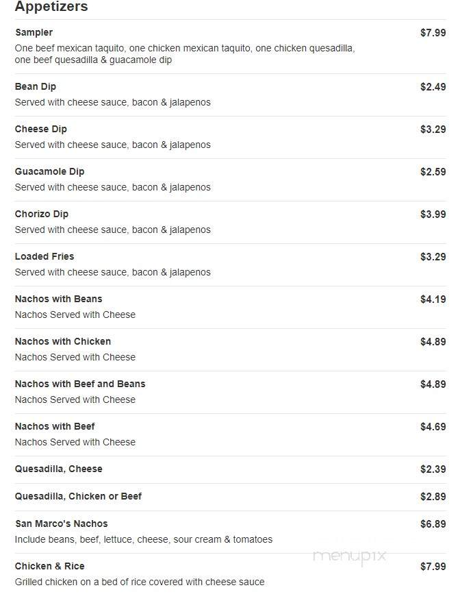 San Marcos Mexican Restaurant - Seymour, IN menu_pic