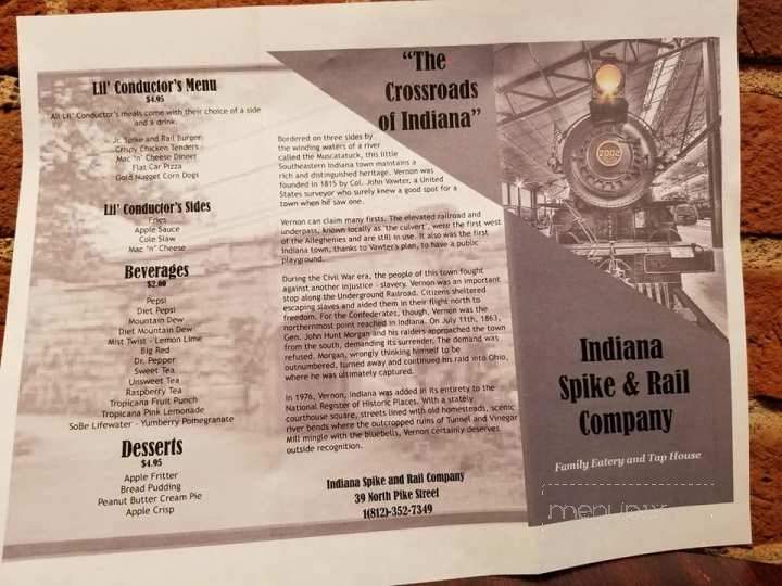 Indiana Spike and Rail Company - Vernon, IN menu_pic