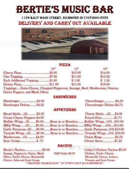Bertie's Music Bar - Richmond, IN menu_pic