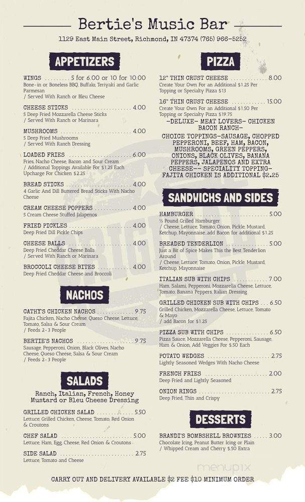 Bertie's Music Bar - Richmond, IN menu_pic