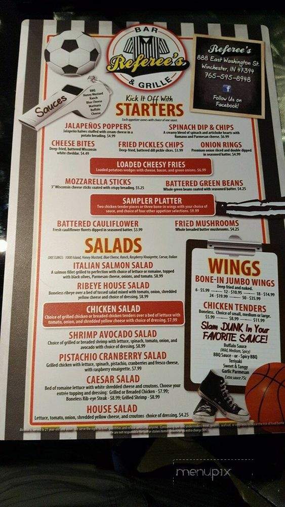 Referee's Bar & Grille - Winchester, IN menu_pic