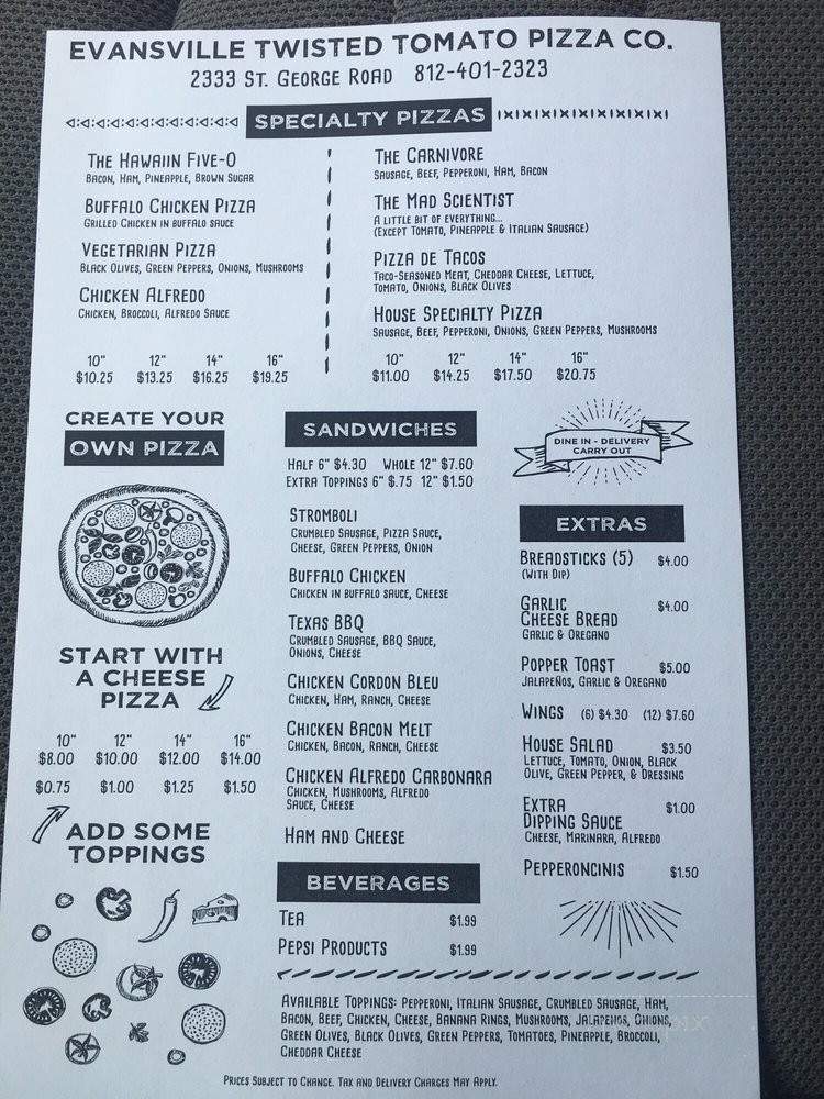 Evansville Twisted Tomato Pizza - Evansville, IN menu_pic