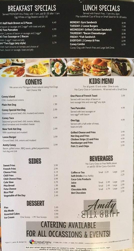 Amity City Grill - Lathrup Village, MI menu_pic