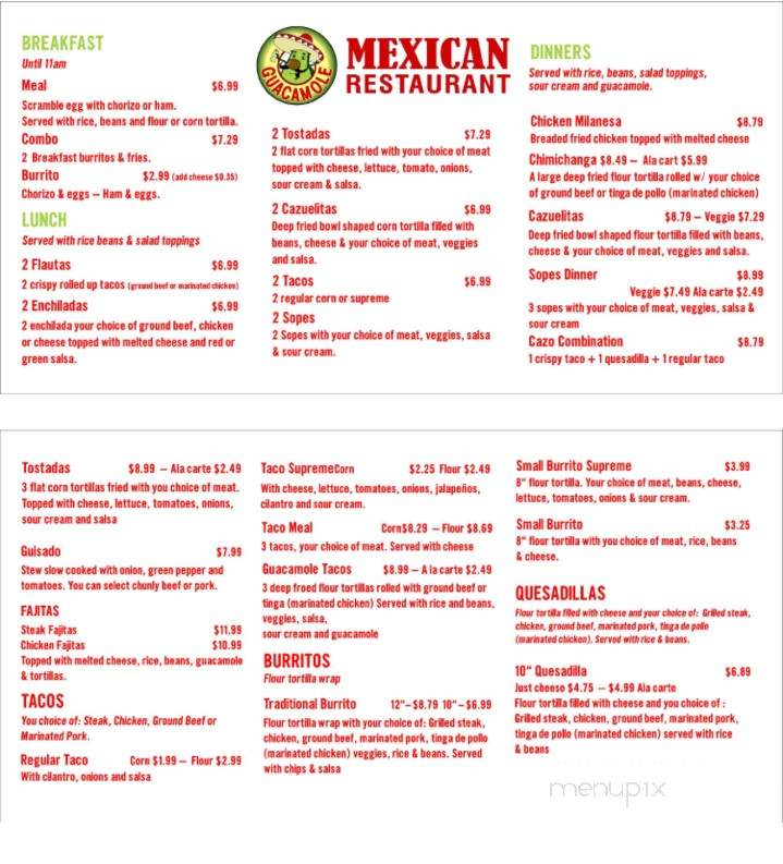 Guacamole Mexican Restaurant - Trenton, MI menu_pic