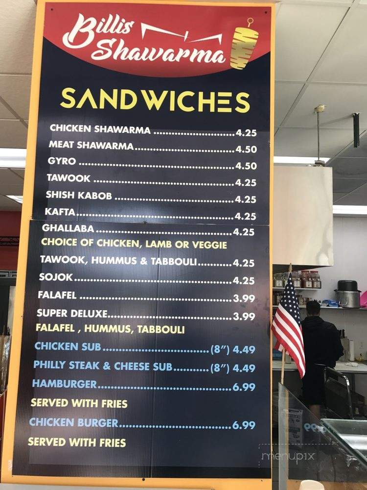 Billis Shawarma - Wayne, MI menu_pic