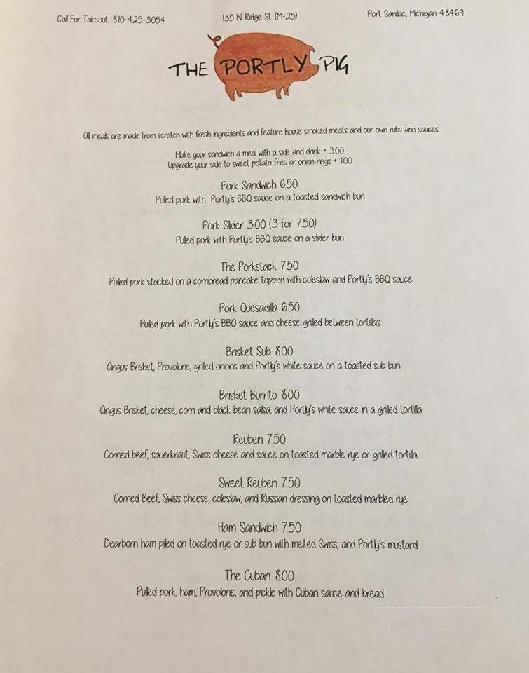 The Portly Pig - Port Sanilac, MI menu_pic