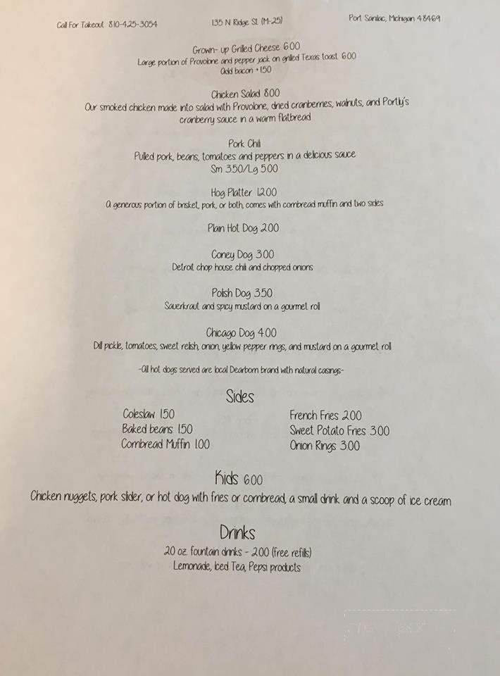 The Portly Pig - Port Sanilac, MI menu_pic