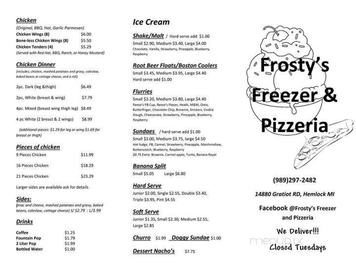 Frosty's Freezer and Pizzeria - Hemlock, MI menu_pic