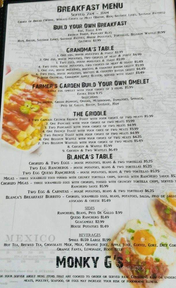 Monky G's Tex Mex BBQ - Bay City, MI menu_pic