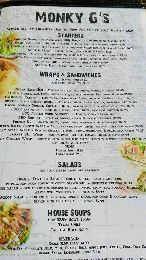 Monky G's Tex Mex BBQ - Bay City, MI menu_pic