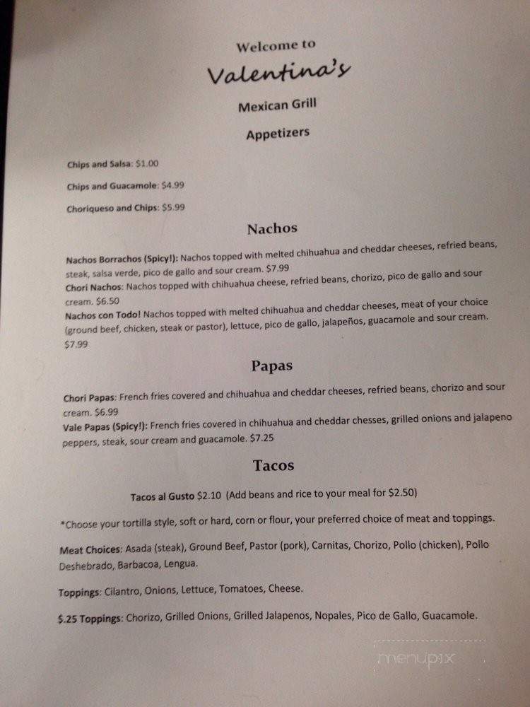 Valentina's Mexican Grill - Comstock, MI menu_pic