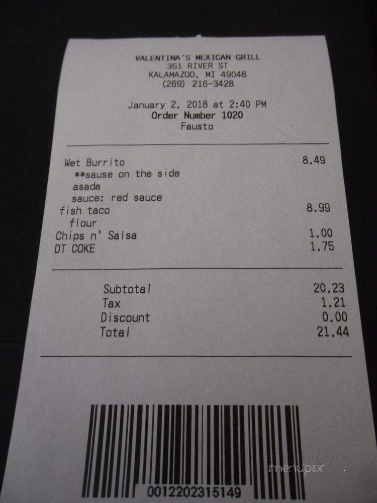 Valentina's Mexican Grill - Comstock, MI menu_pic