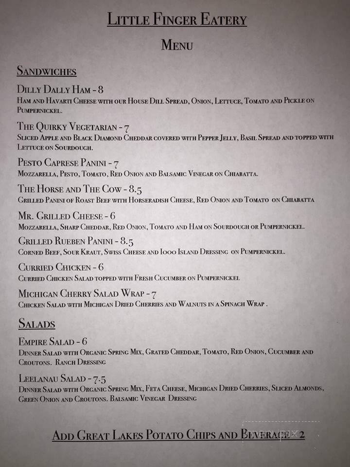 Little Finger Eatery - Empire, MI menu_pic