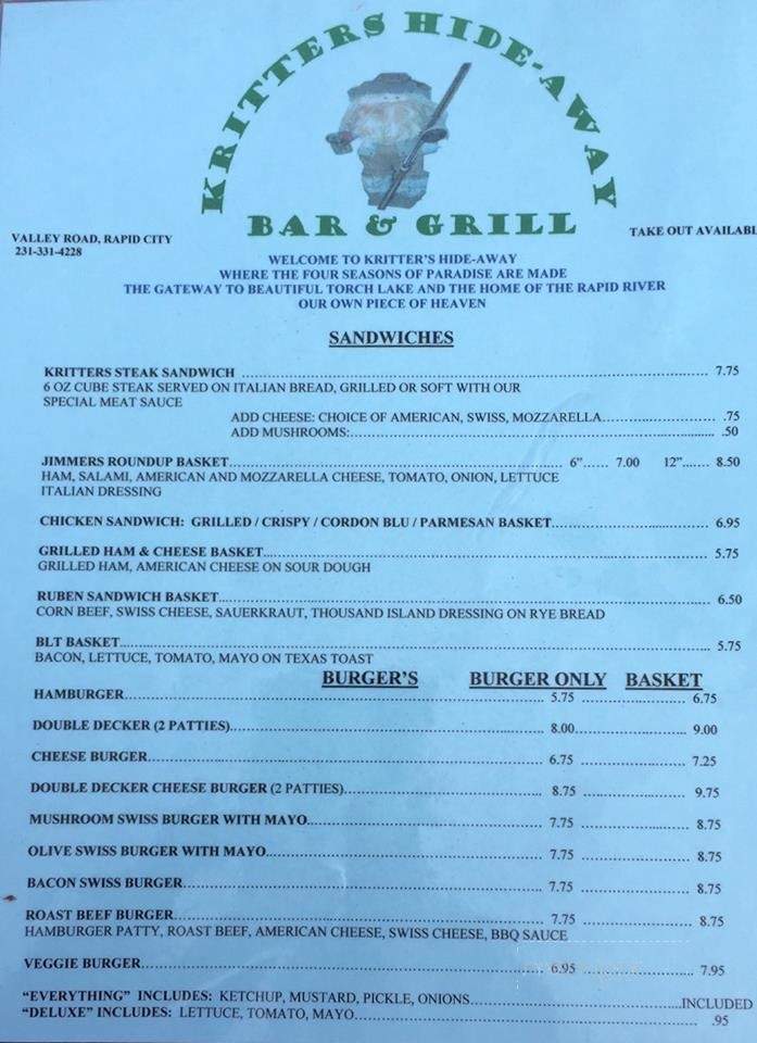 Kritters Hide Away - Rapid City, MI menu_pic