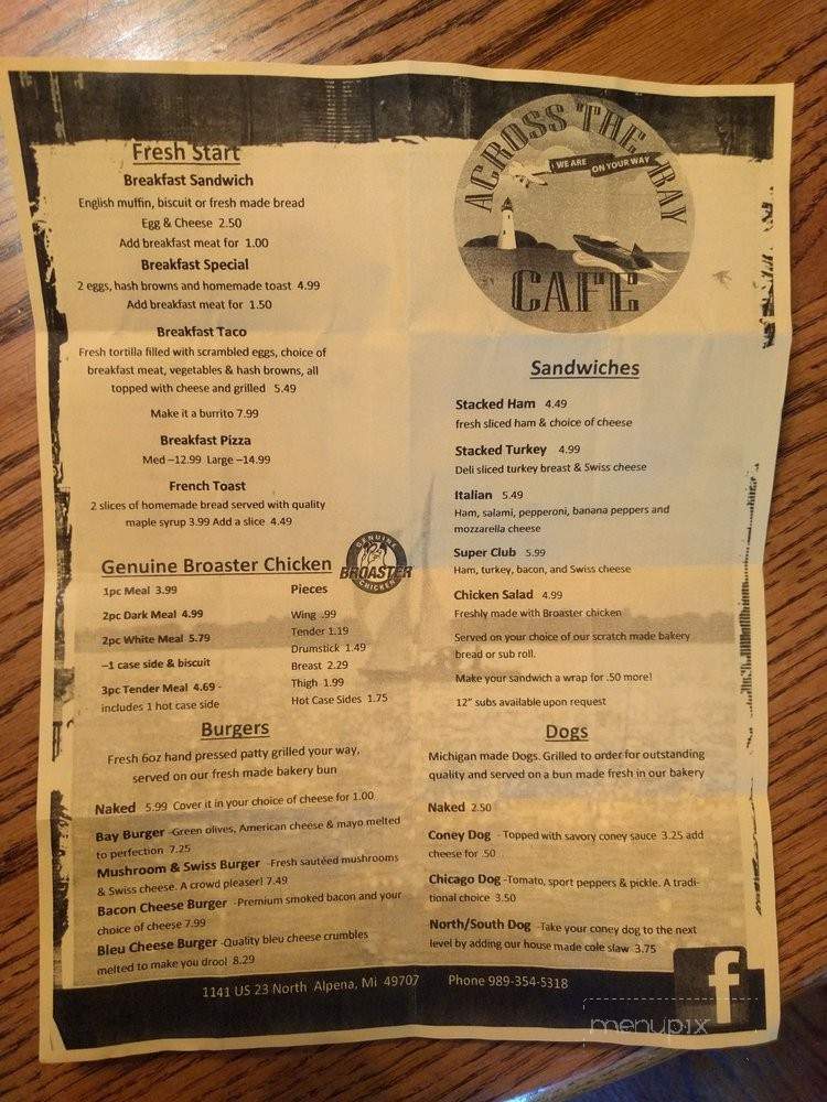 Across the Bay Cafe - Alpena, MI menu_pic
