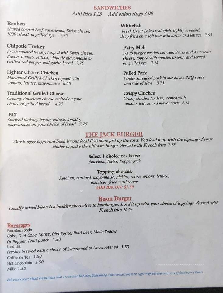 Jack's Grub & Pub - Brimley, MI menu_pic