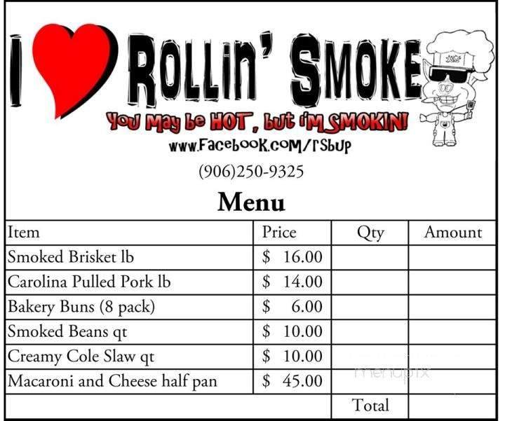 Rollin Smoke Barbeque - Marquette, MI menu_pic