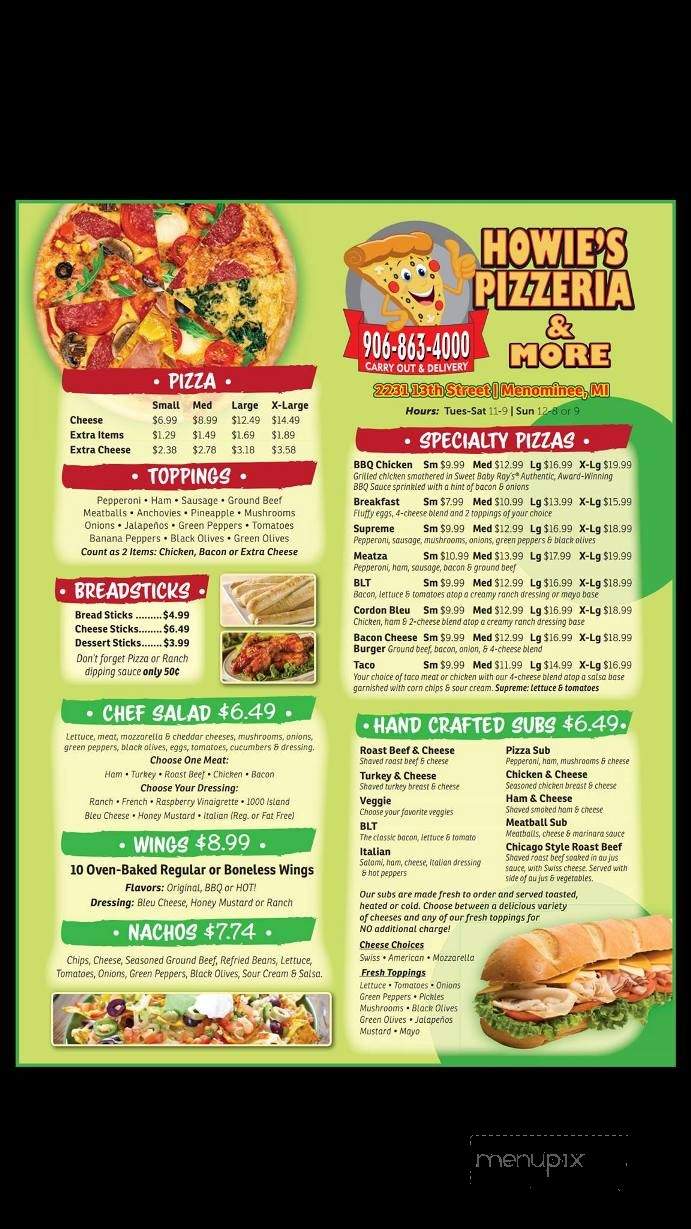 Howie's Pizzeria & More - Menominee, MI menu_pic