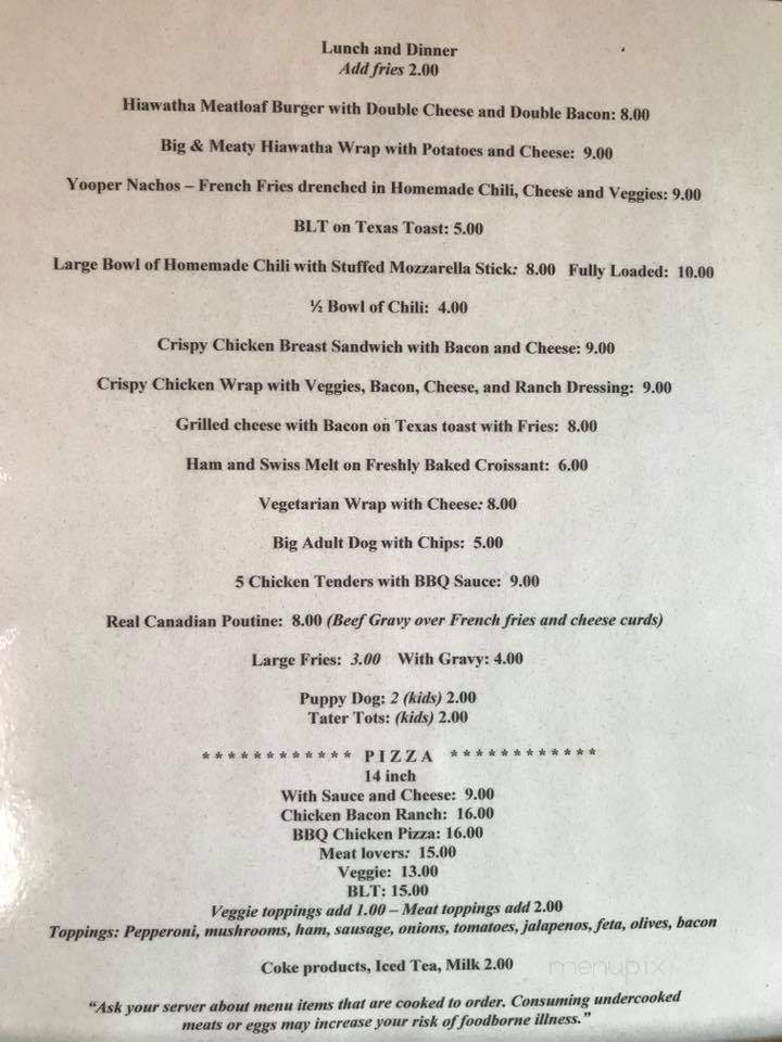 Hiawatha's Restaraunt - Rapid River, MI menu_pic