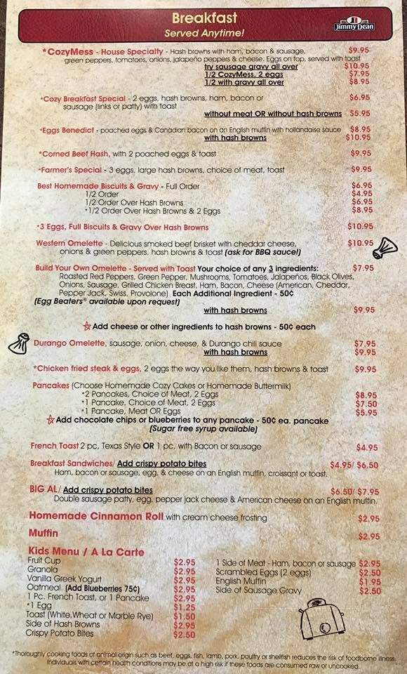 Cozy Cafe - Ankeny, IA menu_pic