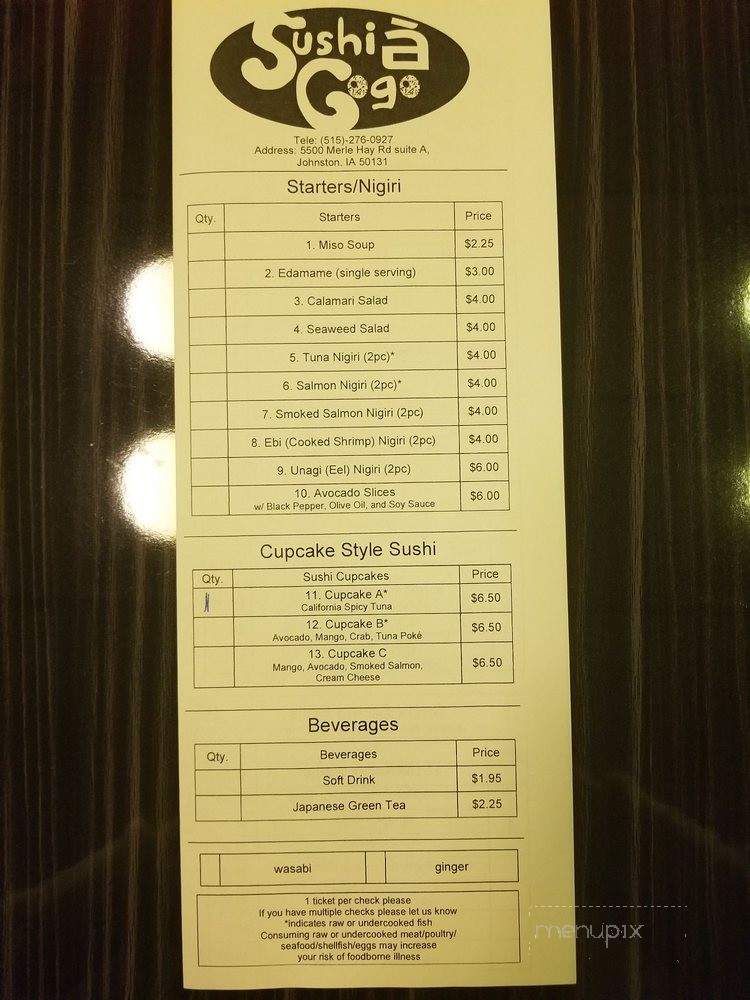 Sushi A Go Go - Johnston, IA menu_pic