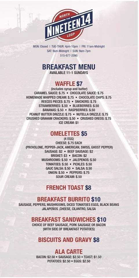 Nineteen14 - Minburn, IA menu_pic