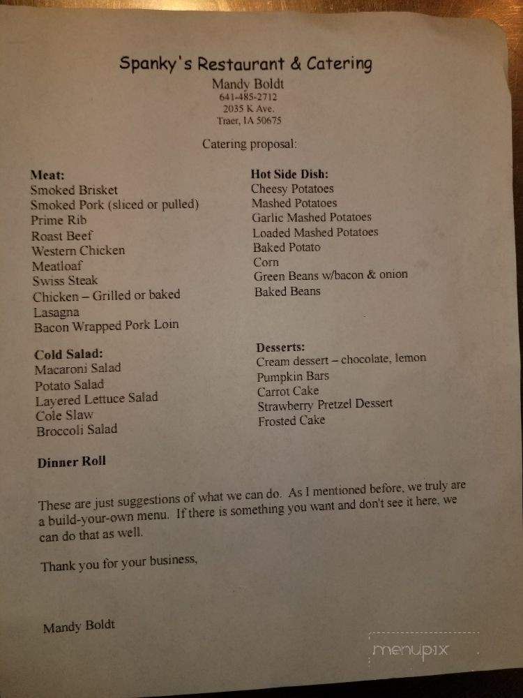 Spanky's Restaurant & Catering - Gladbrook, IA menu_pic
